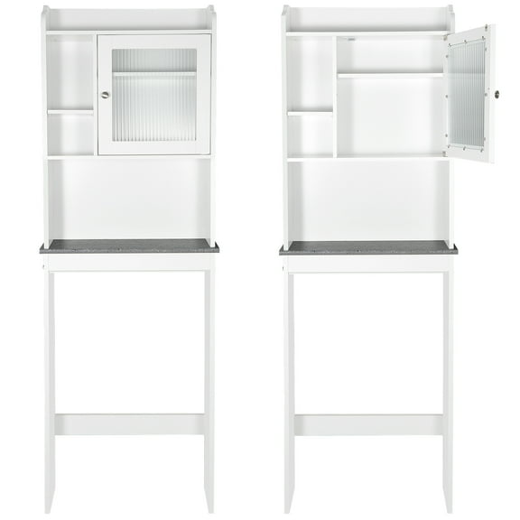 Favory Over The Toilet Cabinet, Double Door Bathroom Storage Organizer, Toilet Rack with Inner Adjustable Shelf and Open Storage Shelf,White