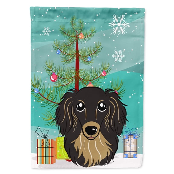 Caroline's Treasures BB1585GF Christmas Tree and Longhair Black and Tan Dachshund Flag Garden Size , Small, multicolor