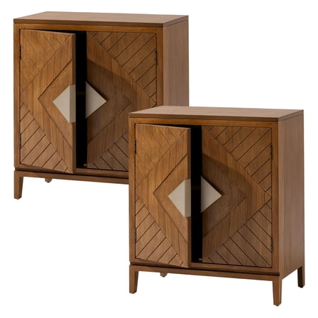 COZAYH Storage Cabinet Modern Wood Accent Sideboard Buffet Geometric Doors, Set of 2
