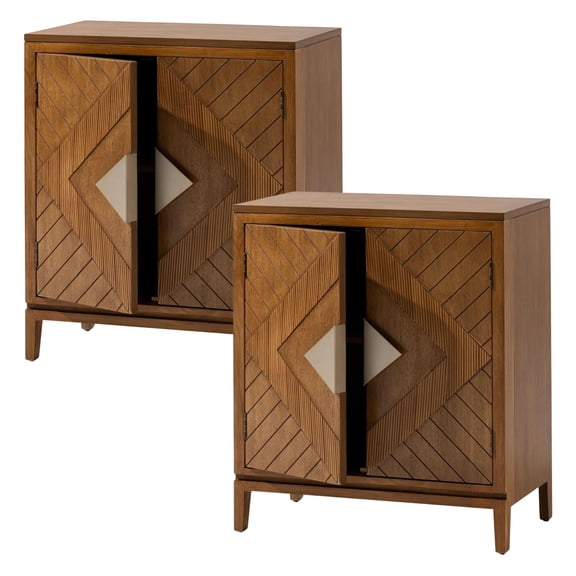 COZAYH Storage Cabinet Modern Wood Accent Sideboard Buffet Geometric Doors, Set of 2