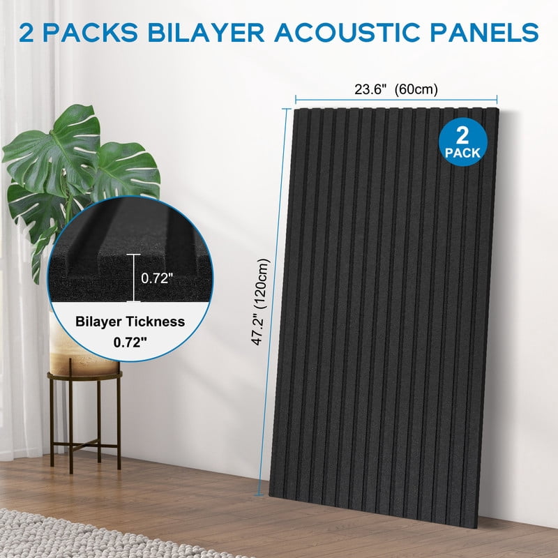 DOLLAR BOSS Slat Acoustic Panels 2 Pack Acoustic Panels, 47.2" X 23.6" Decorative Sound Proof Felt Panels, Slat Wall Panels for Wall Decor Sound Absorbing Panel Bedroom Sound Blocker Room Wall Decor