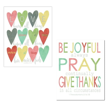 Adroable Hearts And Polka Dot 1 Corinthians 137 8 1 Thessalonians 5 16 18 Religious Nursery Decor Two 11x14 Unframed Paper Posters