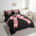 thumbnail image 3 of Homewish Kids Teens Pink Ribbon Bowknot Bedding Comforter Set 7-Piece,Dreamy Princess King Bedding Sets,Bling Glitter Ultra Soft Bed Sheets,Lightweight Room Decor,Reversible, 3 of 8
