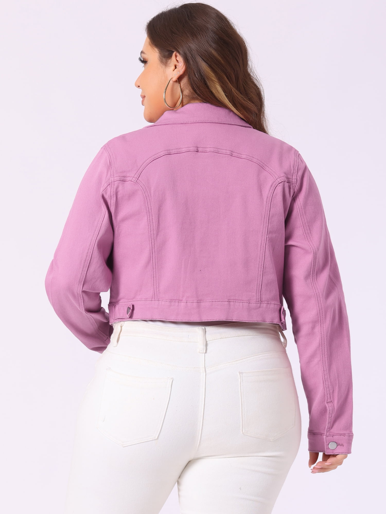 DARING DIVA Women's Plus Button Closed Cropped Denim Jacket 3X Dark Pink