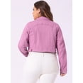 thumbnail image 4 of Unique Bargains Women's Plus Size Long Sleeve Jean Button Cropped Denim Jacket 4X Dark Pink, 4 of 6