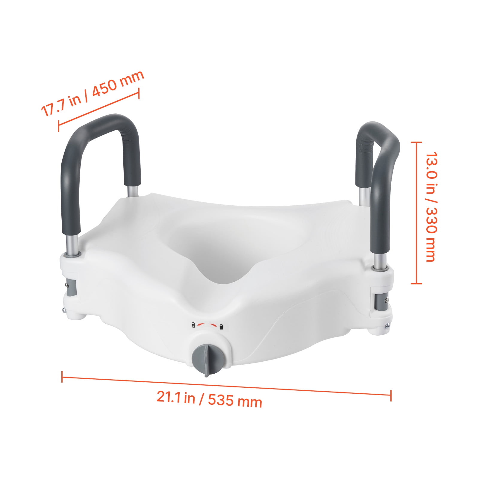 KFFKFF Raised Toilet Seat with Arms, 300 lbs Weight Support, 5-Inch Height Increase, Wide Elevated Commode Seat with Cushioned Handles for Seniors, Adults, and Individuals with Disabilities