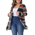 thumbnail image 2 of DARING DIVA Plus Size Open Front Long Sleeve Stripe Cardigan 1X Black Red, 2 of 6