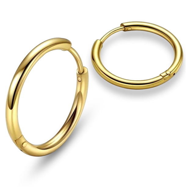 Sleeper Earrings Sleeper Hoops Anodized Huggie Earrings Sold As Pair Minimalist Earrings 12 Gauge 10mm Diameter Gold Surgical Steel Ear Piercing Hoop Walmart Com