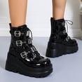 thumbnail image 6 of SACFOF Women's Goth Platform Ankle Boots Buckles Chunky Block Wedge Side Zipper Heels Round Toe Punk Motorcycle Comfy Short Gothic Booties High Heel Lace Up Studded Stacked, 6 of 6