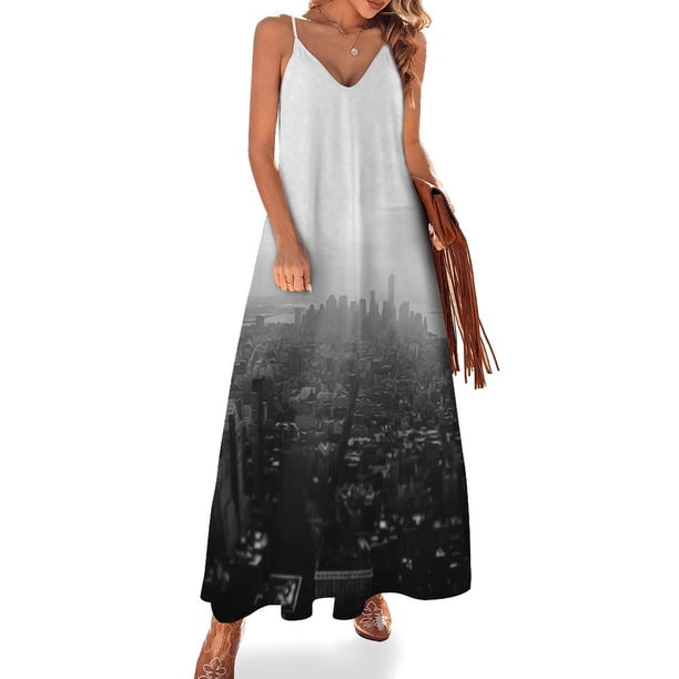 Decoración Puerto Monocromático Amigos Mahal Vestido Sin Mangas Cuello Azul Ropa de mujer