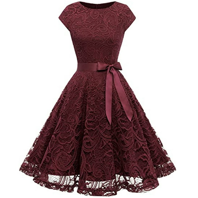 Women's Fit and Flare Rosette Lace Dress Cocktail Party Evening Tea ...