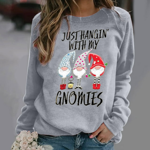 Qertyioot Chandail en Molleton d'Hiver pour Femmes Imprimé Noël, Manches Longues Col Rond Décontracté Mode Pull