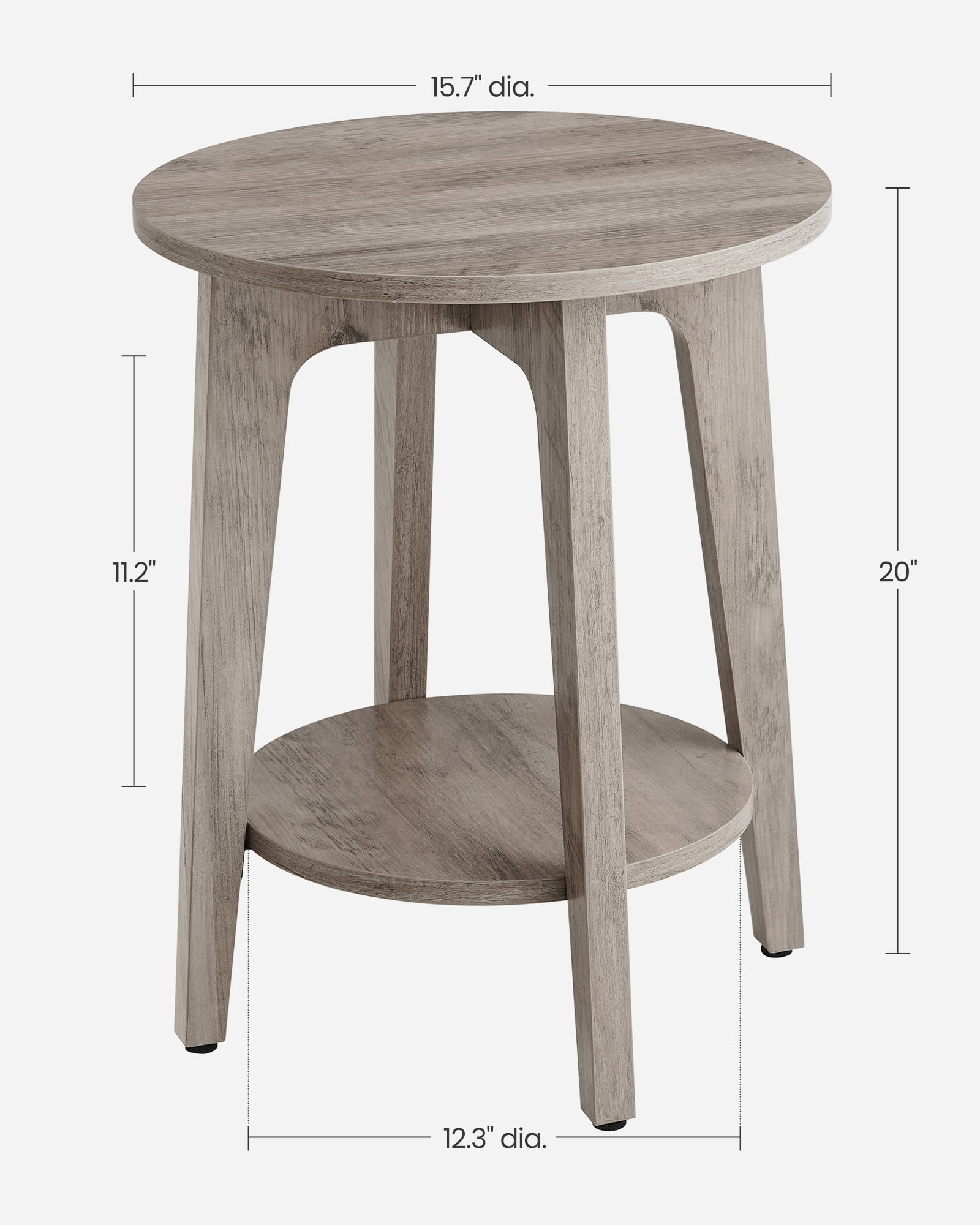 Round Side Table with Lower Shelf End Table for Small Spaces Nightstand Living Room Greige
