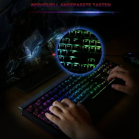 LESHP Low Power Consumption Adjustable Brightness & Frequency Wired Multimedia Mechanical Backlight Game Gaming Keyboard