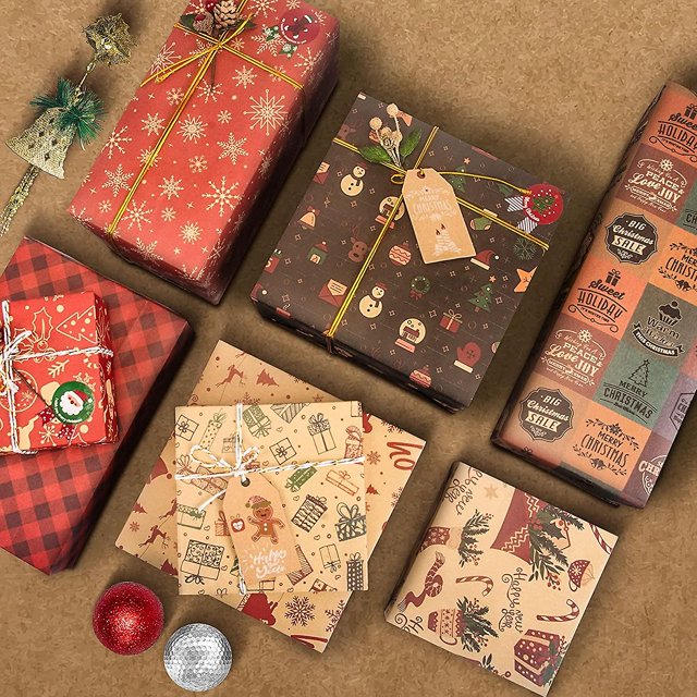 CARBONLIKE Papel de regalo de Navidad con etiquetas de regalo de Navidad, pegatinas de Papá Noel ZefeiWu 8390614304949