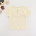 thumbnail image 4 of WAYUTE Girls Ruffle Hem Tee Shirt Round Neck Solid Color Buckle Blouse Top for Toddler Kids Lightweight Casual Outdoor, 4 of 7
