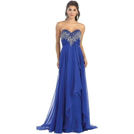 Royal Queen FLOWY FLOOR SWEEPING PROM EVENING GOWN 