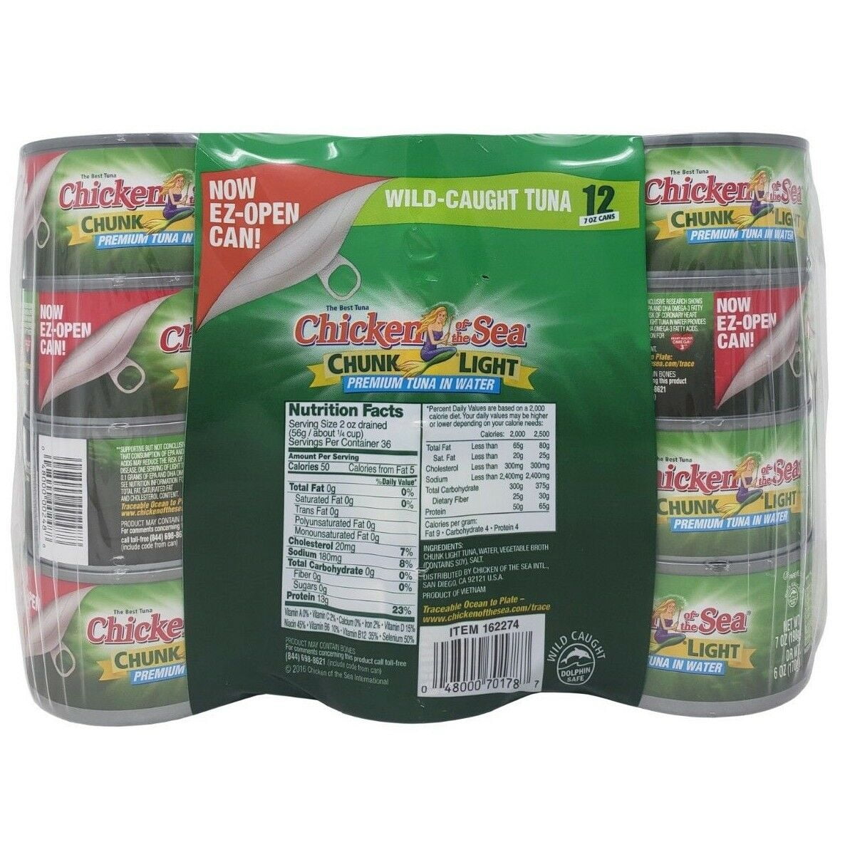 Chicken of the Sea Chunk Light Premium Tuna in Water 7 Ounce (Pack of 12)