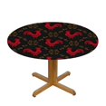 thumbnail image 3 of HAOXIT Vintage Rooster Village Chicken Elastic Edged Fitted Round Tablecloth , Waterproof Oil Proof Polyester Table Cloth Decorative Fabric Table Cover for Dining Table 54-58, 3 of 8