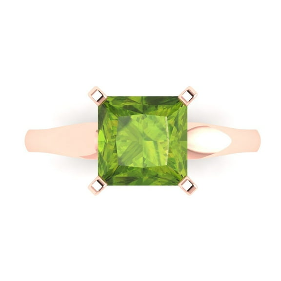 Clara Pucci 14K Rose Gold 2.5ct Peridot Solitaire Ring for Women