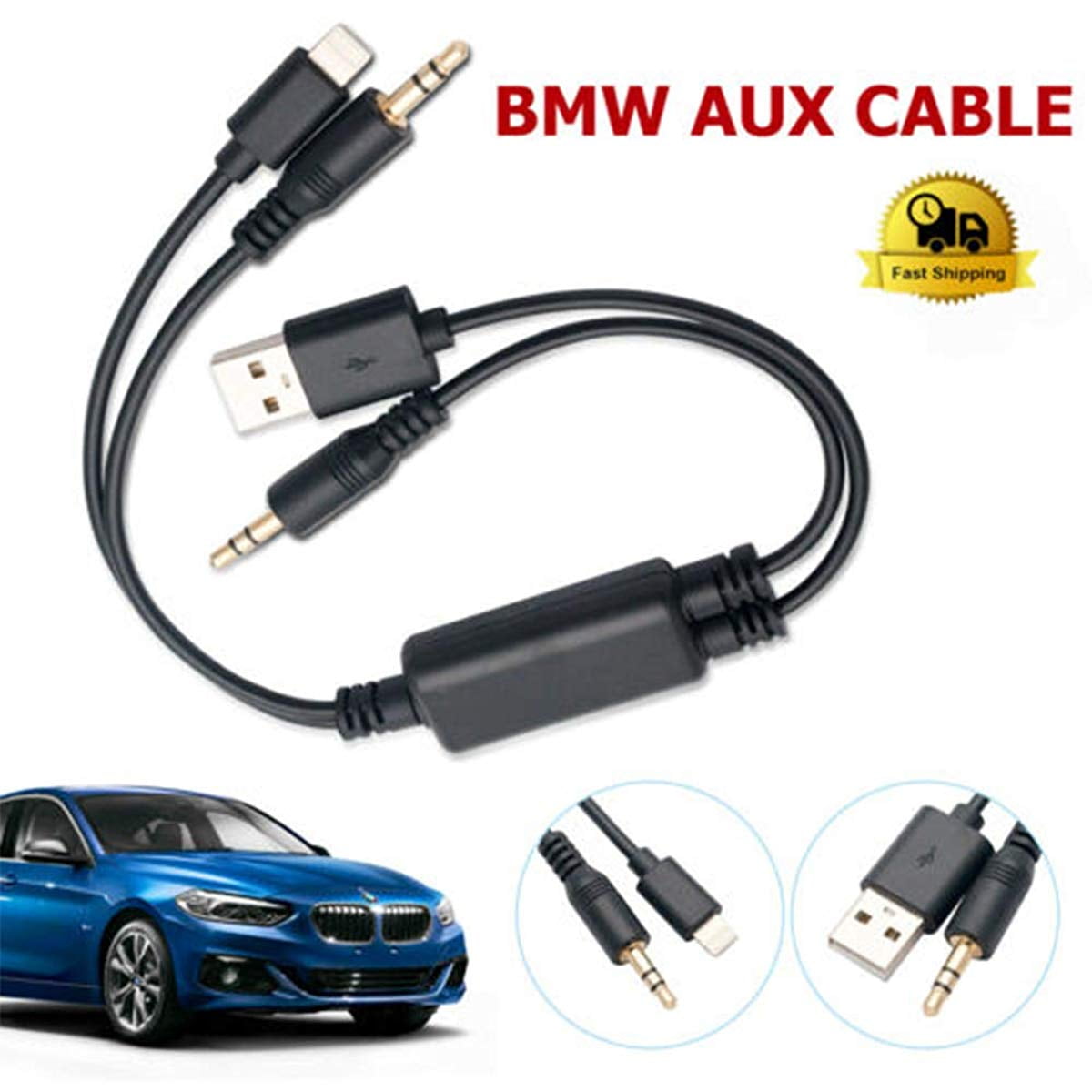 Car USB 3.5mm AUX Cable, Audio Adapter for BMW 3 Series 1 5 6 7 Series