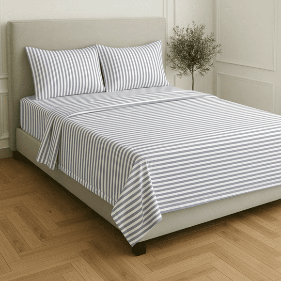 Juego de Sábanas Básica Algodón Percal 200 Rebeca Estampada Rayas Gris Queen Size