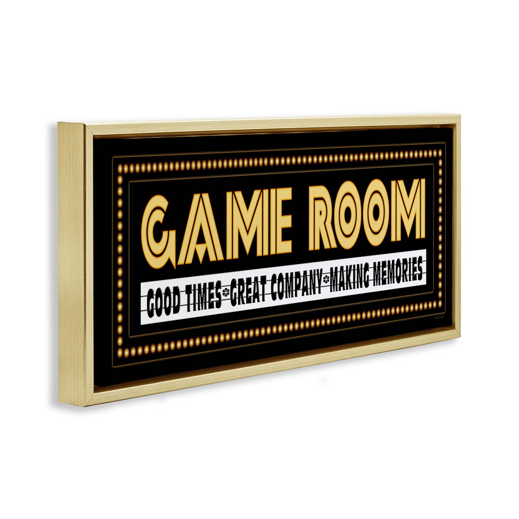 Stupell Industries Vintage Arcade Game Room Art for Kids Painting Gold Floater Framed Canvas Art Print Wall Art, 25 x 11