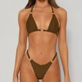 thumbnail image 4 of Women Swimsuits String Bikini Sets Two Piece Ring Triangle Thong Halter Neck Beachwear Brown Women Bathing Suits L, 4 of 5