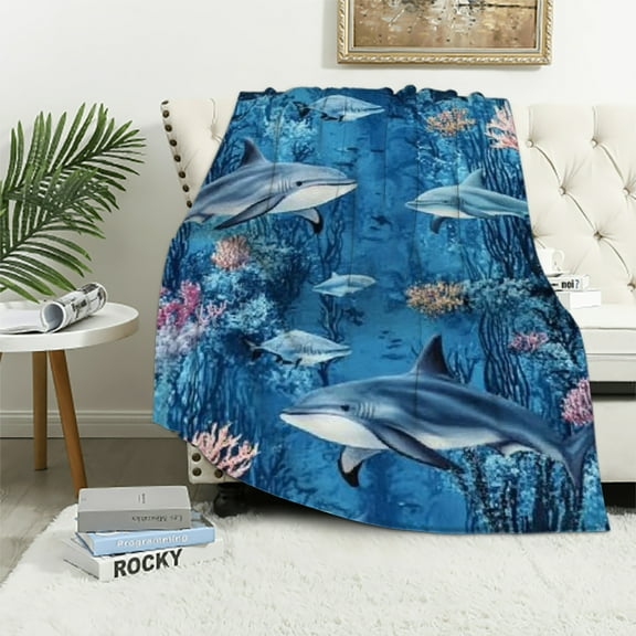 Autua Underwater Shark Throw Blanket,Soft,Lightweight Flannel,Ocean Coral Blankets - Gifts for Kids Women,Marine Life Lovers,for Couch Office Travel,Home Living Room Decor 40x50in