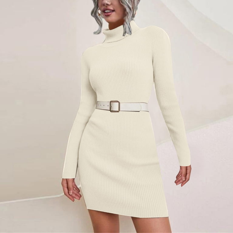 Women's Knitted Turtleneck Sweater Dress Long Sleeve Winter Warm Casual  Elegant Outfit - Walmart.com