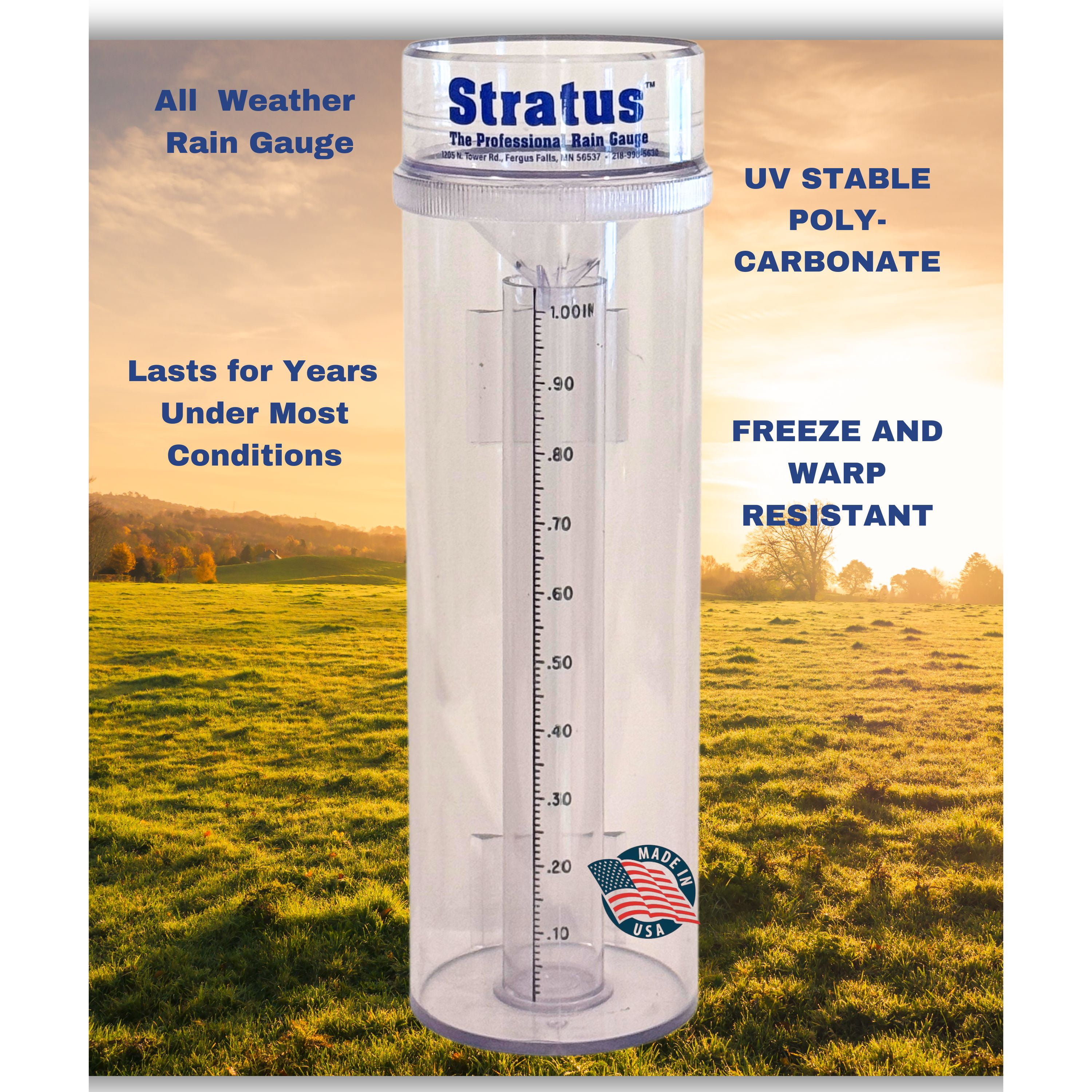 Stratus Precision Rain Gauge – Professional 0.01" Accuracy, All-Weather, Made in USA