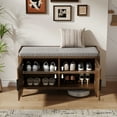 thumbnail image 3 of UGTOO Walnut Entryway Bench with Storage & Cushioned Seat Adjustable Shelves, 5 Sturdy Legs, Easy Assembly for Hallway/Closet (39.3"L x 21"H), 3 of 11