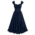 thumbnail image 2 of BRGZLK Womens Halloween Dress Gothic Sleeveless Smocked Ruffle Asymmetrical Hem Vintage Lace Up Tank Dresses Medieval Renaissance Festival Party Cosplay Costume Navy S, 2 of 6