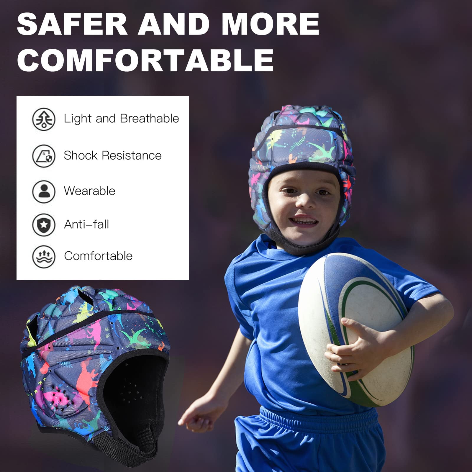 TUOY Football Helmet Multi-Color Soft Helmet Flag Football Rugby Soft Shell Helmet Soccer Headgear Protection for Youth Adults