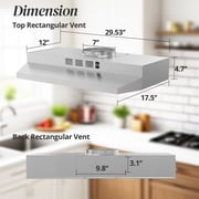 FIREGAS Range Hood 30 inch Under Cabinet Range Hood with 2 Speed Exhaust Fan, 290 CFM,Stainless Steel