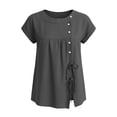 thumbnail image 6 of Ahdbta Womens Cotton Linen Tops Summer Short Sleeve Round Neck Button Babydoll Shirts Casual Loose Fit Cute Peplum Blouse, 6 of 6