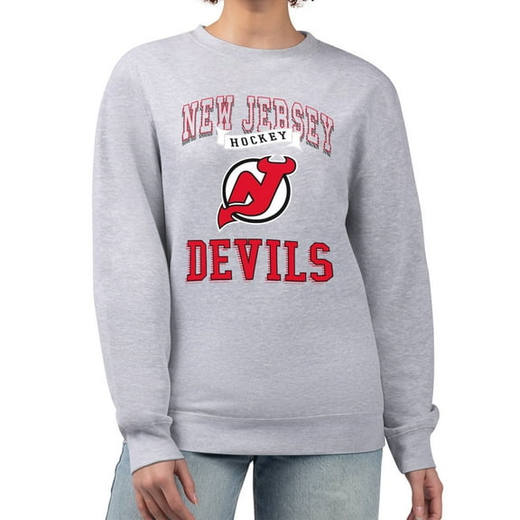 Women's G-III 4Her by Carl Banks Heather Gray New Jersey Devils Team Logo Tri-Blend Fleece Pullover Sweatshirt