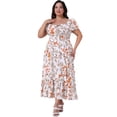 thumbnail image 3 of DARING DIVA Plus Size Square Neck Floral Print Short Sleeves Dress 1X White, 3 of 6