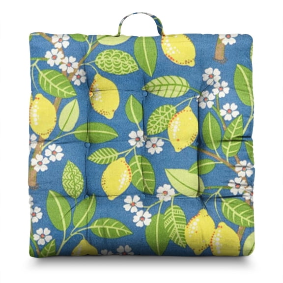 Fruit Lemon Seat Cushion - 22x22 Inch Large Floor Pillow, Soft Dutch Velvet, Fresh Yellow Citrus Pattern for Yoga & Home Decor