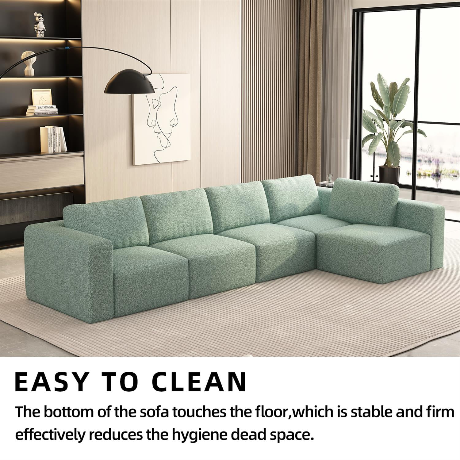 Demi Bonn 104" x 70" Modular Sectional Sofa Sleeper with Chaise & Ottoman, Convertible U-Shaped Couch Set for Relaxation & Guests, Green