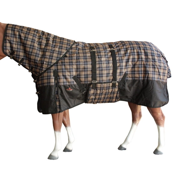 78" Hilason 1200D Waterproof Horse Hood Neck Turnout Blanket Belly Wrap Plaid
