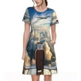 thumbnail image 1 of Disketp Sunset Airplane Travel View para Vestido de Manga Corta para Mujeres, Vestidos de Verano para Mujeres, Casual y Holgado para la Playa, 1 of 6