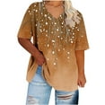 thumbnail image 3 of Xuyuer Women's Plus Size V-Neck Solid Color Printed Short Sleeve Summer Base T-Shirt - Soft and breathable for summer layering, casual outfits, and versatile wear, 3 of 5