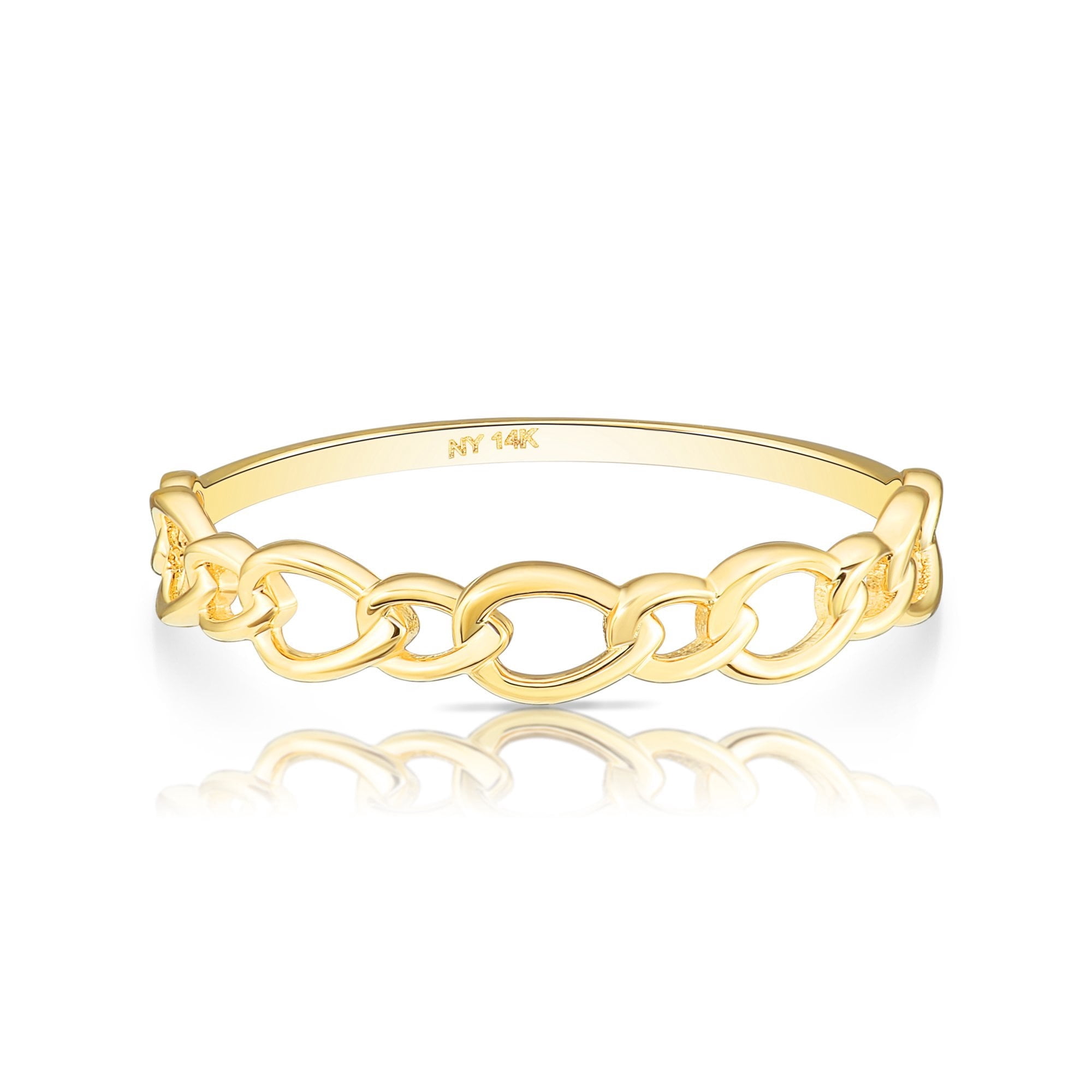 Tilo Jewelry 14K Yellow Gold Dainty Cuban Link Style Band Ring | Size 5 | Minimalist Everyday Ring | Women & Unisex