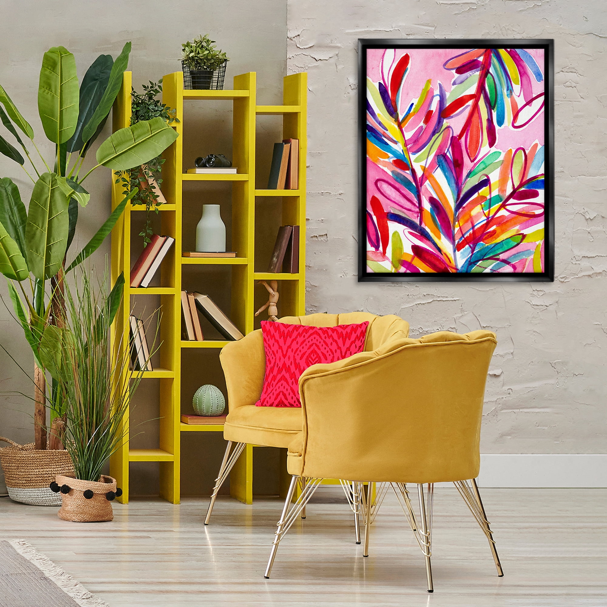 Stupell Industries Bold Tropical Leaves Botanical & Floral Painting Black Floater Framed Art Print Wall Art, 25 x 31