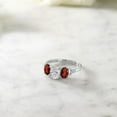 thumbnail image 4 of Gem Stone King 10K White Gold IGI Certified Lab Grown Diamond and Red Garnet 3-Stone Engagement Ring | 2.16 Cttw | Center Oval Diamond 1.00 Ct | D-E Color | VS1-VS2 Clarity (Size 8), 4 of 6