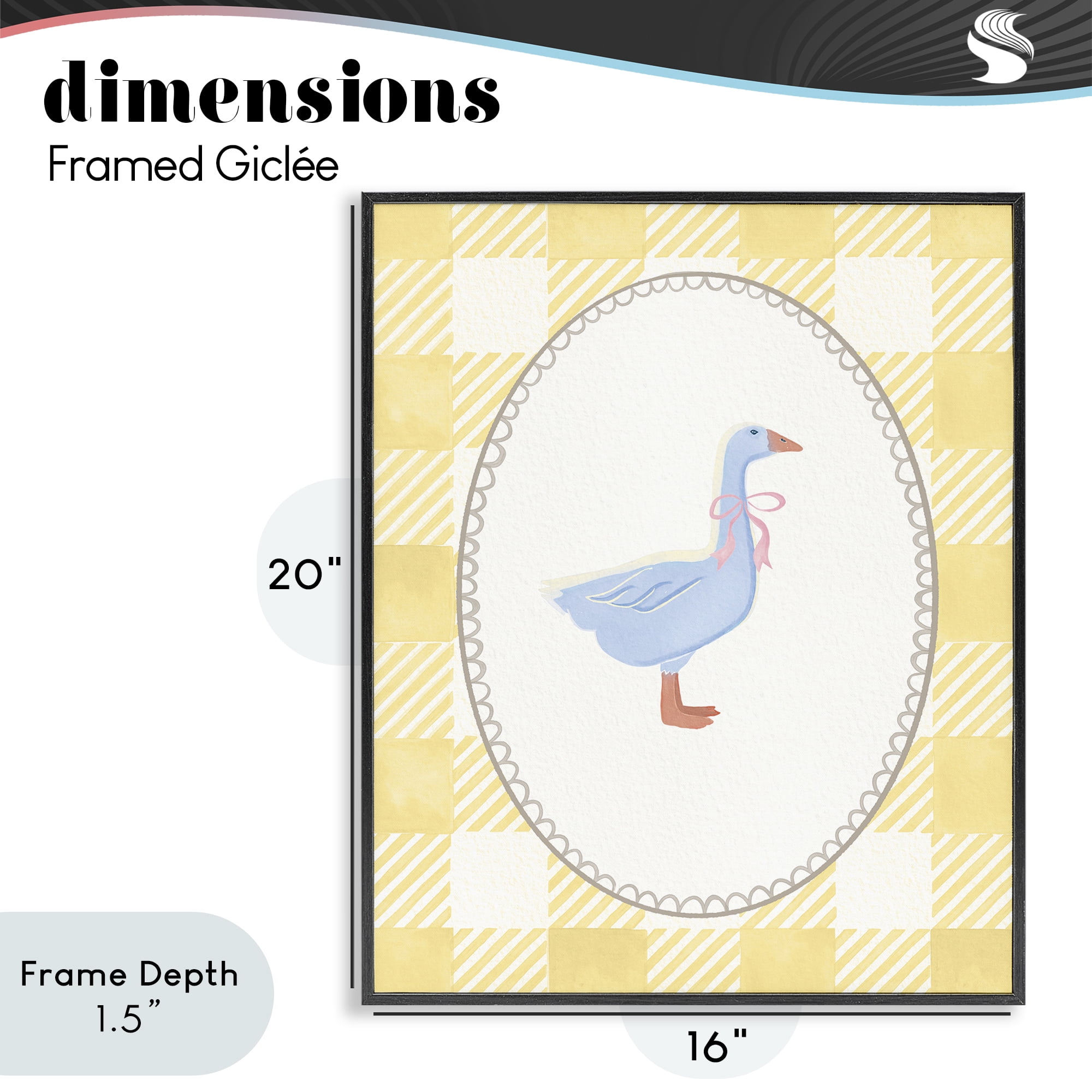 Stupell Industries Little Goose on Yellow Gingham Black Framed Giclee Art, design by The Paper Curator
