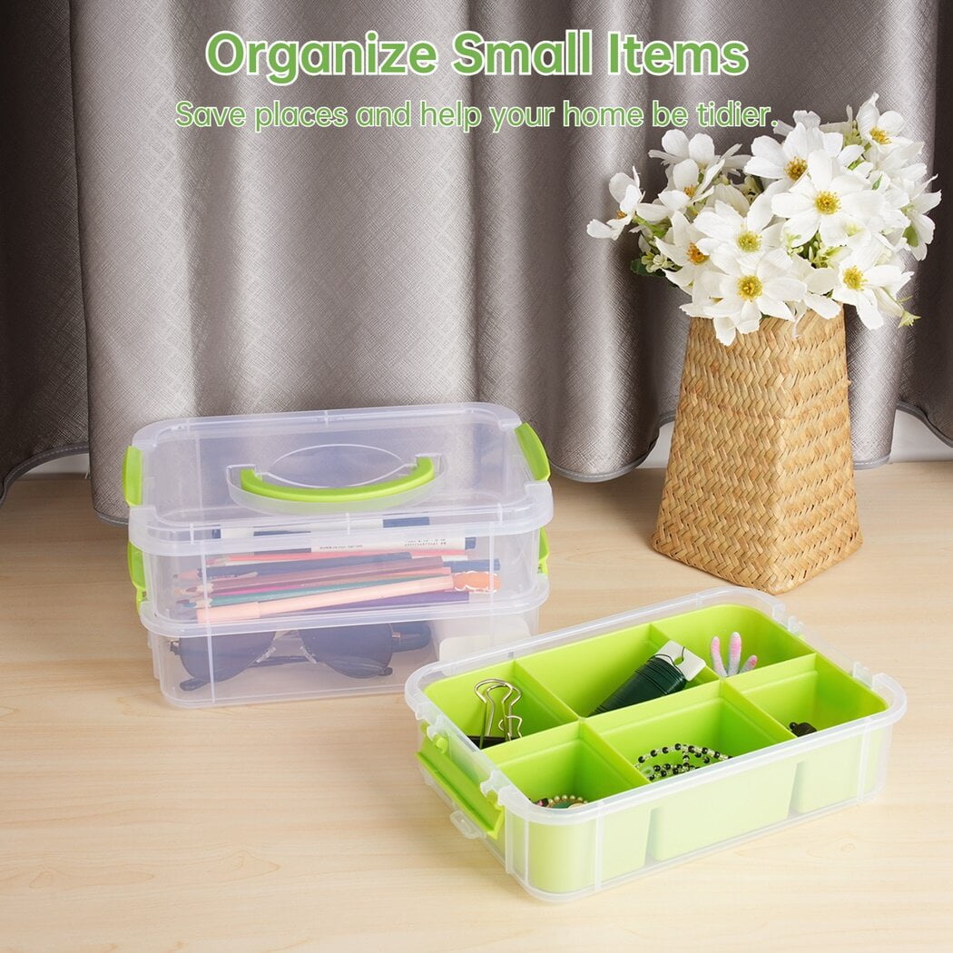 3-Layer Organizer Case Stack & Carry Box, Plastic Multipurpose Storage Container Box, Portable Handled Storage Box with Removable Tray for Organizing Sewing Supplies