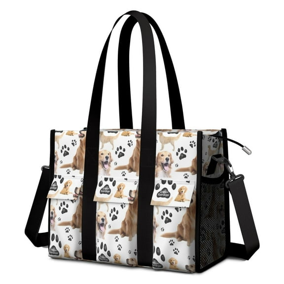Teacher Tote Bag,Golden Retriever Teacher Utility Tote Bag,Large Work Tote Bags for Women with Multiple Pockets,Top Zipper Closure,13.8x10.6x6.7 Inch