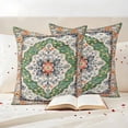 thumbnail image 3 of Green Boho Outdoor Waterproof Pillow Covers, Ethnic Geometric Middle Century Art Decorative Square Throw Pillowcase Sofa Cushion Sham for Patio/Couch/Chair, 20"x20" 2 Pack, 3 of 8